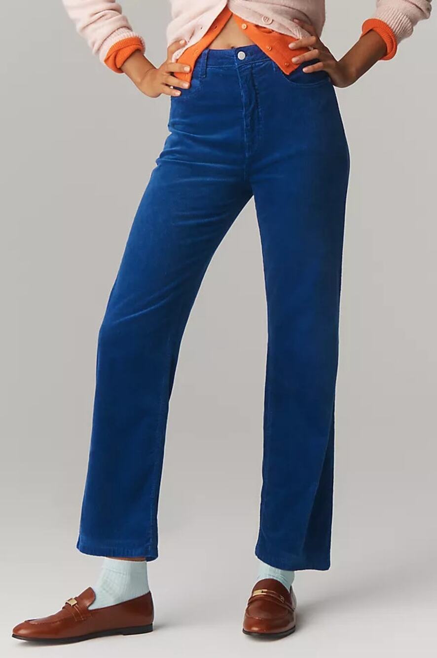 ANTHROPOLOGIE x PILCRO Annie Corduroy High Rise Straight Pants Blue Sz 27 {3K49}